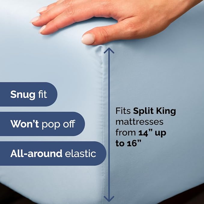 Split Head King Sheet Set – 4 Piece Flex Split Top King Sheets for Adjustable Beds - Fits 14” to 16" Mattress w/ Deep Pockets - Soft, Breathable & Cooling - Luxury Bedding and Wrinkle Free - Sky Blue