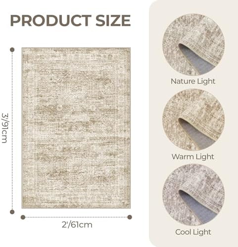 2x3 Rug Non Slip, Small Washable Entryway Rug,Brown - Image 2