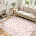 RELEANY Washable Area Rug, 4'x5', Pink by RELEANY