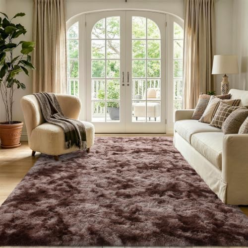 5x7 Tie-Dyed Brown Fluffy Soft Area Rug Non-Slip for Living Room Bedroom - Image 2
