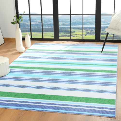 Area Rug 4x6 Blue Rug Washable Rugs Non Slip Low Pile Small Carpet for Entryway, Bedroom, Kitchen, Classroom, Kids Room, Office, Dorm, Dining Room by OmpaaHomeDecor