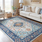 Lofus 5x7 Area Rugs for Living Room Bedroom, Soft Boho Carpet Floral Blue by Lofus