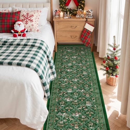 2x8 Christmas Runner Rug for Hallway,Washable Kitchen Rug,Green - Image 4