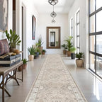 Hallway Washable Runner Rug - 3x16 Kitchen Rugs Entryway Rug Runner Vintage Soft Floor Mat Non Slip Indoor Farmhouse Carpet for Bathroom Living Room Bedroom (3 X 16, Beige) by HYHAOYUNLAI