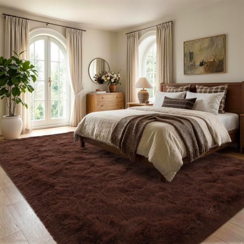6x9 Large Brown Fluffy Soft Area Rug Non-Slip for Living Room Bedroom - Image 3
