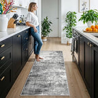 2x6 Abstract Kitchen Runner Rug - Washable Non-Slip Hallway Bedroom Carpet Low Pile Laundry Entryway Rugs with Non Slip Rubber Backing Modern Home Decor Mat for Dining Room Bathroom (2x6 Black/Grey) by HYHAOYUNLAI