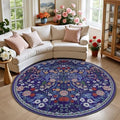 PLHXFR Round Area Rug Living Room: 6 ft Floral Washable Soft Carpet Blue by PLHXFRSoftAreaRugs