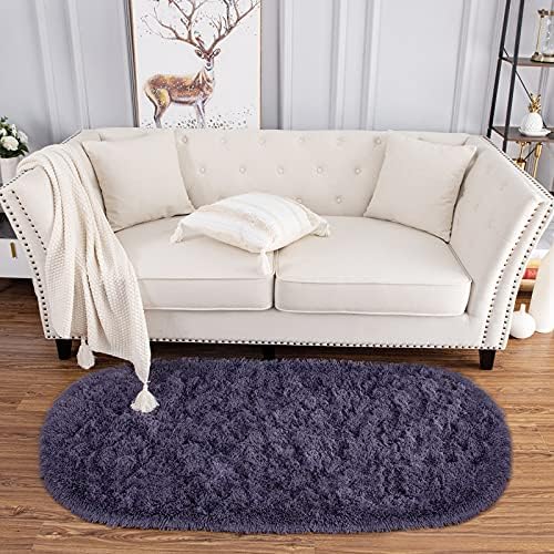 2.6x5.3 Taro Purple Fluffy Soft Oval Rug Non-Slip for Bedroom Dorm Hallway - Image 2