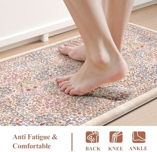 Collive Kitchen Mats for Floor, Blush Washable Kitchen Rugs Sets of 2 - Image 3