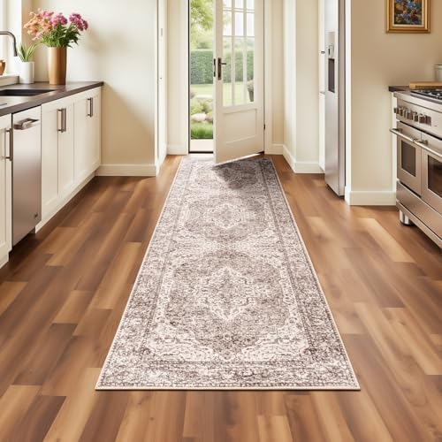 Lofus 2x8 Runner Rug for Hallways, Washable Kitchen Rugs, Non-Slip Rugs for Entryway and Bedroom, Vintage Boho Carpet, Soft Low Pile Long Runner Area Rug, Vintage Beige Brown by Lofus