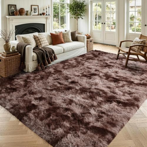6x9 Large Tie-Dyed Brown Fluffy Area Rug Non-Slip for Living Room Bedroom by ModernHomeDecor