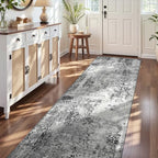 2.6x12 Grey Rug Runners for Hallways Kitchen Runner Rug Non Slip Washable Black Long Runner Rugs with Rubber Backing Soft Abstract Carpet Runner for Bedroom, Kitchen, Bathroom, Entryway - Image 3
