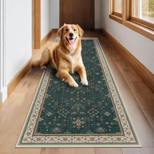 Dark Green Washable 2'6"x10' Long Runner Rugs for Hallway, Non Skid 10ft Indoor Rugs for Entryway, Stain Resistant Low Pile Carpet Boho Indoor Décor - Image 3