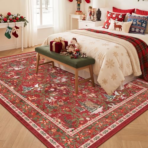 5x7 Area Rugs, Christmas Rugs for Living Room,Washable Rug,Red - Image 4