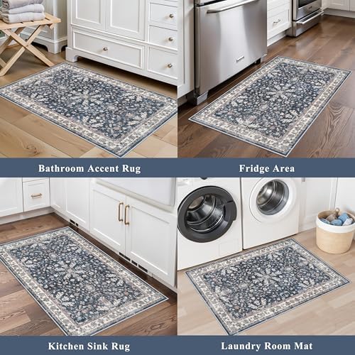 Kitchen Mats Set of 2 Washable Non-Slip – Soft Low Pile Boho Decorative Runner Rugs for Kitchen Floor, Sink & Stove, Kitchen Decor (Blue, 2x3+2x4) - Image 4
