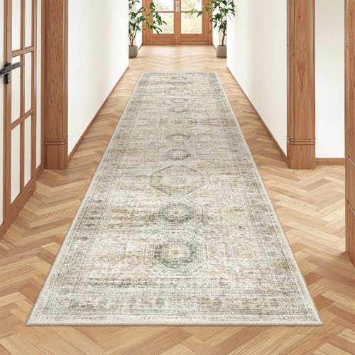 Rug Runners for Hallways Non Slip - 2x8 Runner Rug for Bedroom, Washable Runner with Rubber Backing, Soft Low-Pile Carpet for Kitchen, Laundry, Bathroom (2'x8', Grey/Yellow) by Restydon