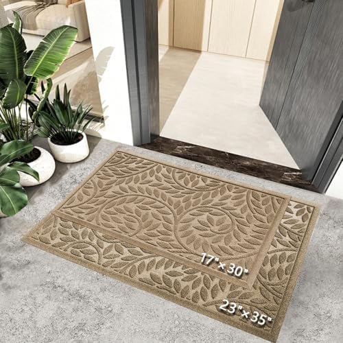 Bulijojo Front Door Mat Entrance,Durable Heavy Duty Welcome Mat,Thick Absorbent Natural Rubber Non Slip Mat, Sturdy Entryway Beige, 23"x35" - Image 5