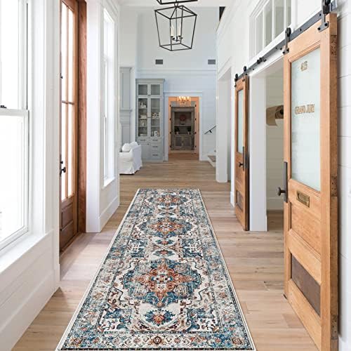 Hallway Washable Runner Rug - 2x7 Kitchen Rugs Entryway Rug Runner Vintage Soft Floor Mat Non Slip Indoor Farmhouse Carpet for Bathroom Living Room Bedroom (2 X 7, Brick) by HYHAOYUNLAI