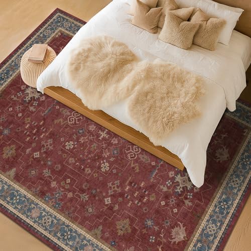 Hazo Haus Oriental 9x12 Soft Rugs for Living Room - Dark Red Rugs for Bedroom Aesthetic, Dining Room Under Kitchen Table, Washable Soft Non Slip Large Area Vintage Décor - Image 6