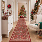 2x12 Christmas Runner Rug for Hallway,Washable Kitchen Rugs,Red - Image 4