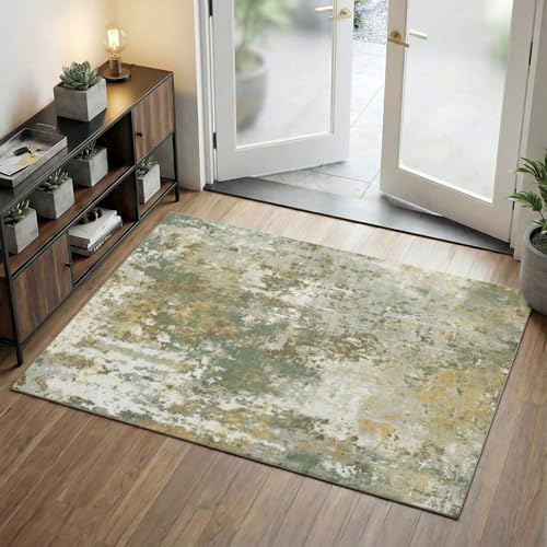 Entryway Rug 3x5 Green Door Mat Indoor Entrance 36x60, Washable Small Throw Rugs for Kitchen Floor, Entry, Front Door, Bedroom Bedside, Non-Slip Low Pile Stain & Fade Resistant, Sage Green by Acapet