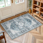 Amada Small 2x4 Washable Area Rug for Entryway, Blue, Vintage Pattern by AMADAHOMEFURNISHING