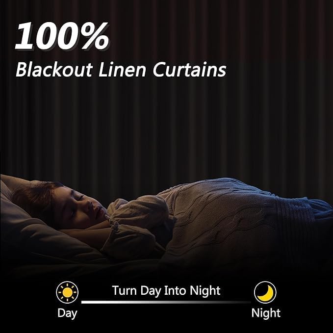 Guken Extra Long 100% Blackout Linen Curtains 124 Inches for Bedroom Cream - Image 2