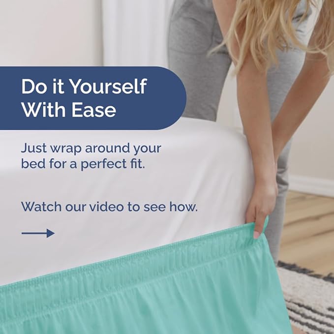 Wrap Around Dust Ruffle Bed Skirt - Spa Blue - Twin/Twin XL Size Beds with 18 Inch Drop - Easy Fit Elastic Strap - Adjustable Pleated Bedskirt w/Brushed Fabric Wrinkle Free - Women, Men, Kids & Teens