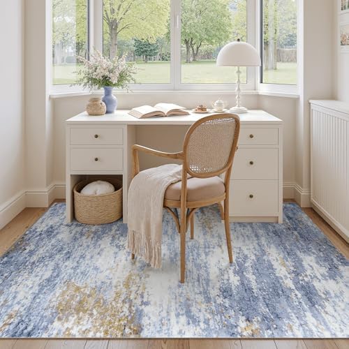 5x7 Area Rug for Living Room, Abstract Washable Non-Slip Rugs, Light Blue - Image 6