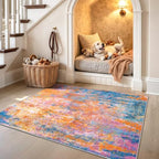 Entryway Rug 3x4 Rainbow Bedroom Area Rug Washable Non Slip Abstract Boho Rugs for Indoor Entry, Kitchen, Classroom, Bathroom, Kids Girls Room, Office, College Dorm Small Carpet by OmpaaHomeDecor
