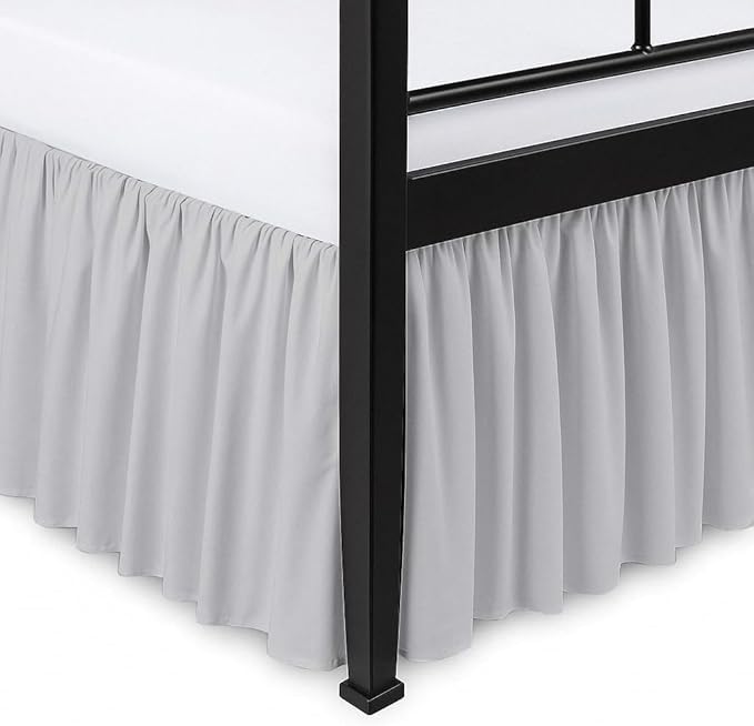 Ruffled Bed Skirt Split Corners with Platform, Tailored Fit Hotel Quality Wrinkle Free Ultra-Soft Microfiber Dust Ruffle, Upto 10 Inch Drop, Queen, Light Grey