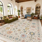 Amada Vintage Washable Area Rug,9'x12',Beige/Multi by AMADAHOMEFURNISHING