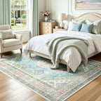 Lofus Living Room Rugs 5x7, Boho Sage Green and Light Blue Washable Carpet - Image 2