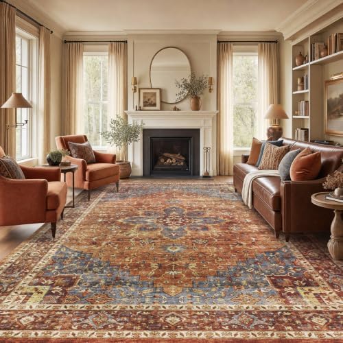 Amada Vintage Washable Area Rug,9'x12',Rust Red by AMADAHOMEFURNISHING