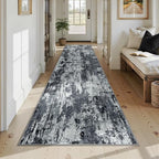 RELEANY Washable Runner 3'x12' Abstract Area Rug for Hallway Black White - Image 2