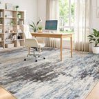 8x10 Area Rug for Living Room, Abstract Washable Large Rugs, Grey/ Blue - Image 6