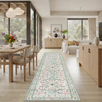PLHXFR 2.6x10 Washable Runner Rug：Floral Indoor Kitchen Carpet Green Beige - Image 4