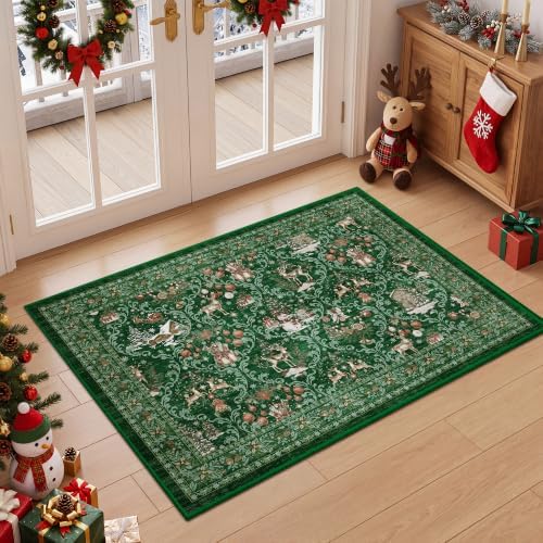 2x3 Christmas Rug,Small Washable Entryway Rug Non Slip,Green - Image 3