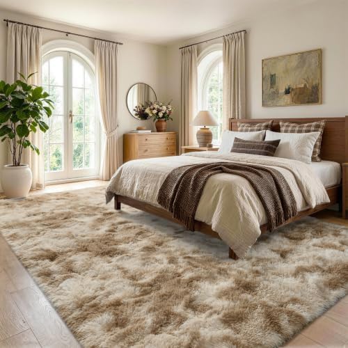 6x9 Large Tie-Dyed Beige Fluffy Area Rug Non-Slip for Living Room Bedroom - Image 3