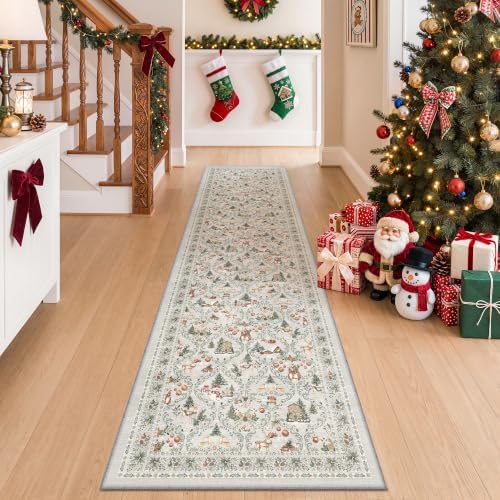 2x8 Christmas Runner Rug for Hallway,Washable Kitchen Rug,Grey - Image 3