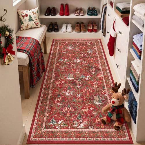3x6 Christmas Runner Rug for Hallway,Washable Kitchen Rug,Red - Image 4