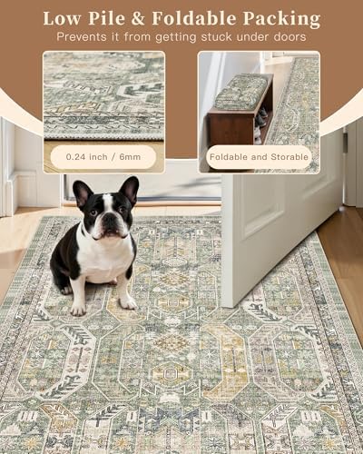 Madane Kitchen Runner 2'6''x8' Soft Rug Runners for Hallways, Green/Gold - Image 6
