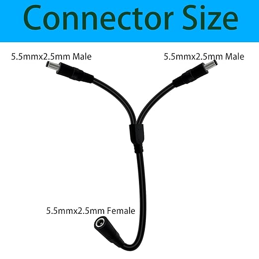 1.3FT 5.5mmx2.5mm 14AWG 12V/24V DC Power Splitter 1Female to 2Male High Power 5525 Connector for Solar Panel, Energy Storage Power Supply, Outdoor Power Supply, LED Strip Light 2pcs