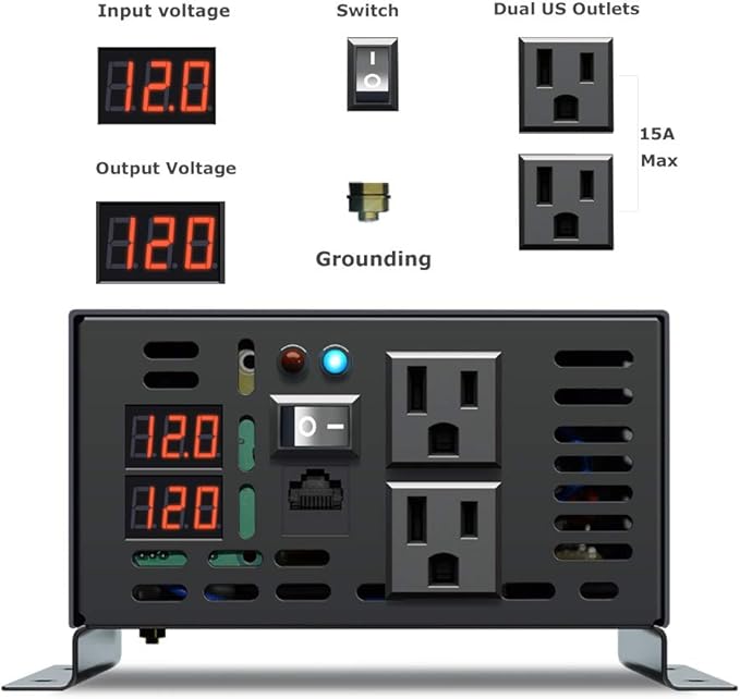 WZRELB 600W 12V 120V Pure Sine Wave Power Inverter with 2 AC Outlets Wired Remote Control
