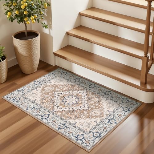 Lofus 2x3 Washable Rug for Entryway Bathroom, Non Slip Kitchen Mats Brown - Image 2