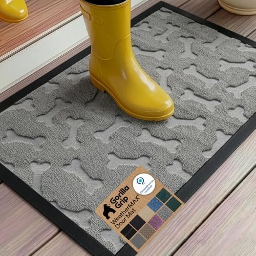 GORILLA GRIP WeatherMAX Door Mat, Indoor Outdoor, 35x23, Light Gray Bones by GorillaGrip