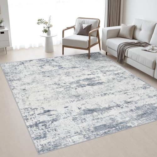 Area Rug Living Room: 4x4 Modern Washable Soft Carpet Blue Grey by FXRHLP