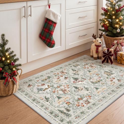 2x3 Christmas Rug,Small Washable Entryway Rug Non Slip,Grey - Image 5