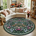 PLHXFR Round Area Rug Living Room: 6 ft Floral Washable Carpet Dark Green by PLHXFRSoftAreaRugs