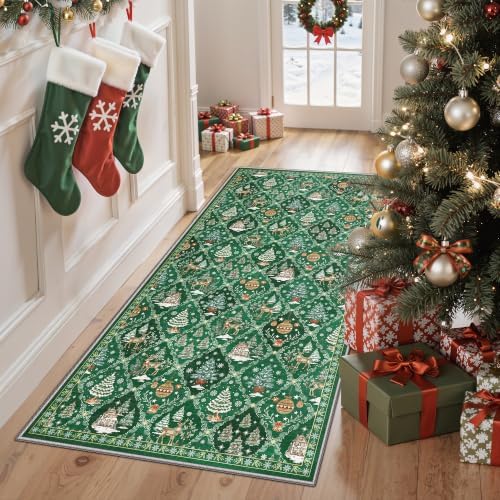 Madane Christmas Washable Kitchen Runner Rug 3x6, Green Runners for Hallway - Image 2